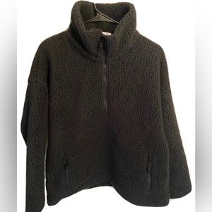J Crew Womens Black Fleece Half Zip Mock Neck Pullover Sweater Top Size S